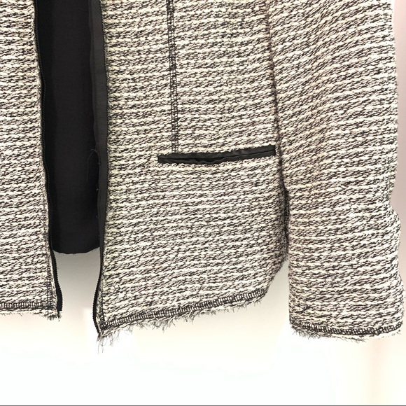 Zara Tweed Boucle Blazer Beaded Neckline Medium - Picture 6 of 12